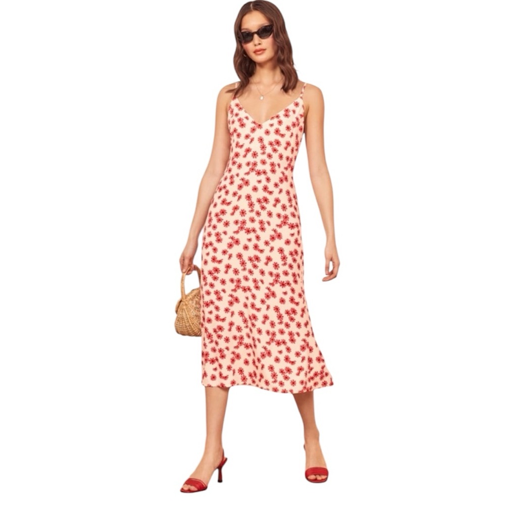Reformation Red Floral Midi Dress